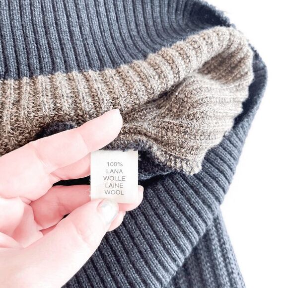 Brocca Mens Mock Neck 1/4 Zip Ribbed Knit Sweater Color Block Wool Size 56 - Picture 3 of 7